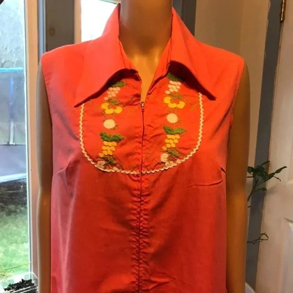 VTG Floral 70s Go-In’s By Danville Full Zip Beachy Women Midi Dress Size M 14/16 - Picture 6 of 10